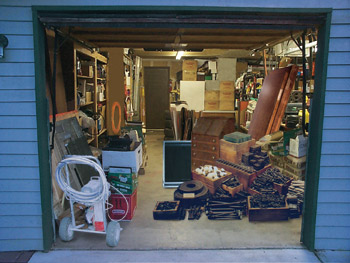 garage full of building materials and tools