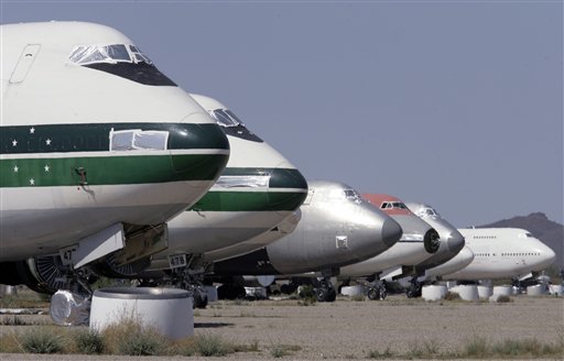 Parked passenger jet planes