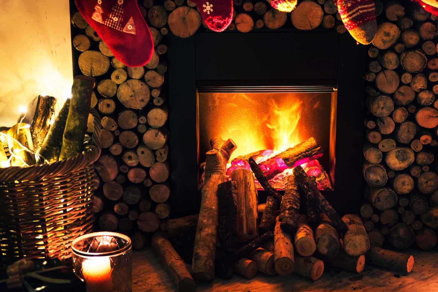 A cozy fire in a wood stove